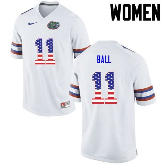 Women's Florida Gators #11 Neiron Ball NCAA Nike White USA Flag Fashion Authentic Stitched College Football Jersey WYW7462WY